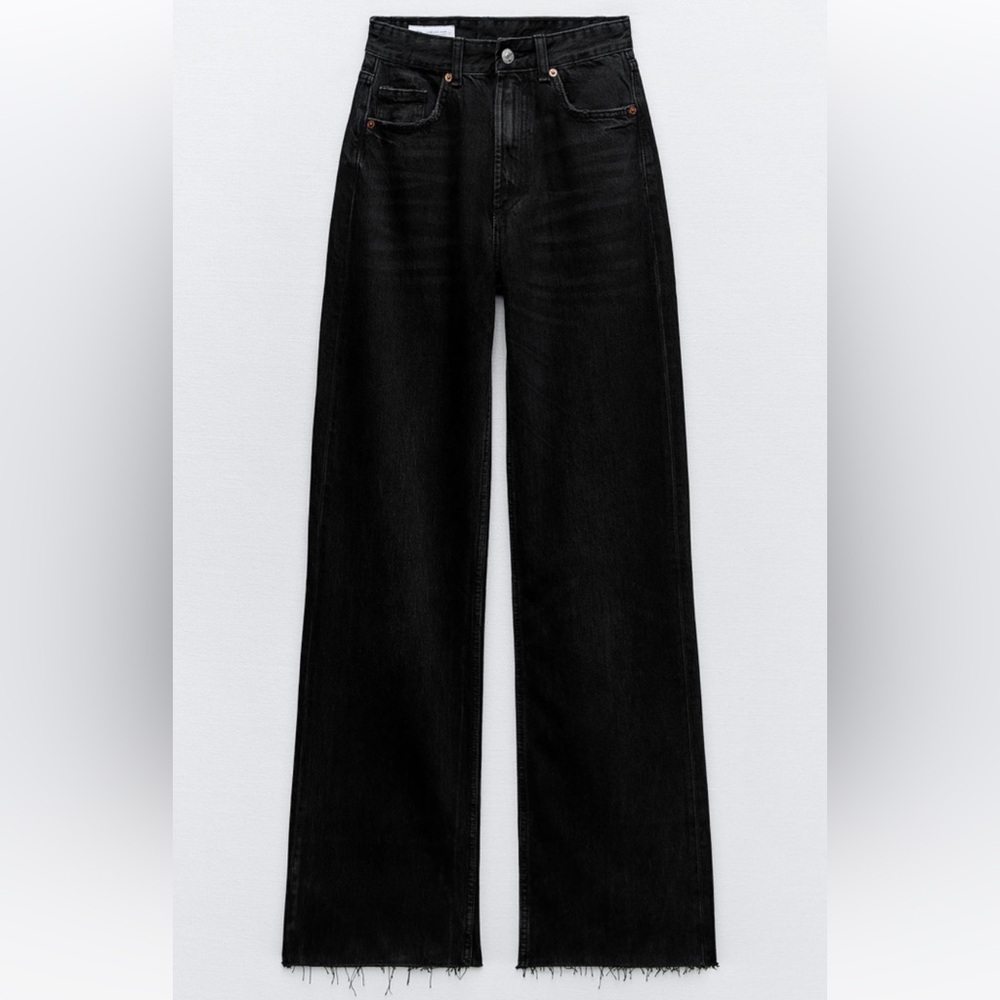 Zara Wide Leg High-Rise Full Length Black Jeans Size 10